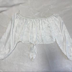 OFF THE SHOULDER CROP SATIN TOP